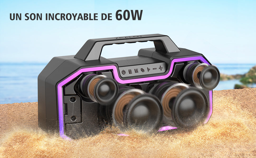 ZEALOT S57 , Enceinte Bluetooth puissante 60 W, Basse stéréo,Haut-Parleur étanche IP67, Batterie 14400 mAh,8 Heures de Lecture, Carte TF, AUX, USB - Sonoa