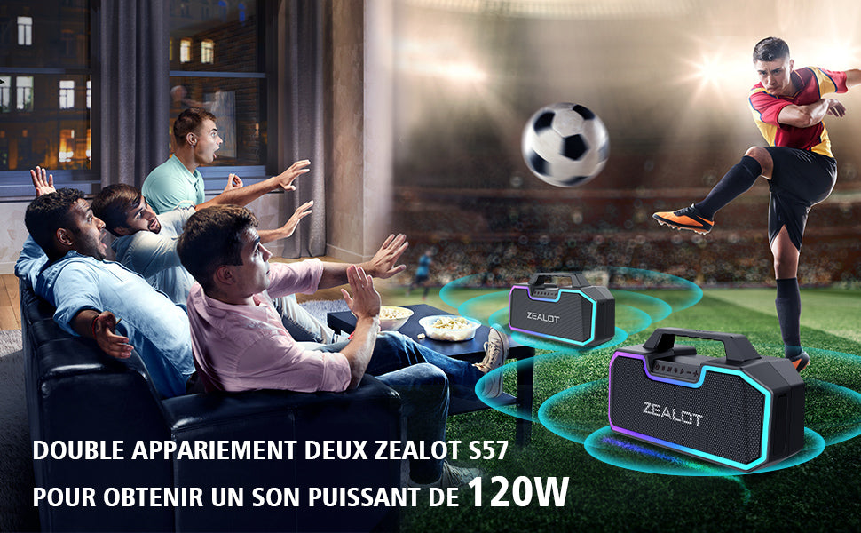 ZEALOT S57 , Enceinte Bluetooth puissante 60 W, Basse stéréo,Haut-Parleur étanche IP67, Batterie 14400 mAh,8 Heures de Lecture, Carte TF, AUX, USB - Sonoa