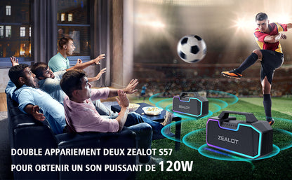 ZEALOT S57 , Enceinte Bluetooth puissante 60 W, Basse stéréo,Haut-Parleur étanche IP67, Batterie 14400 mAh,8 Heures de Lecture, Carte TF, AUX, USB - Sonoa