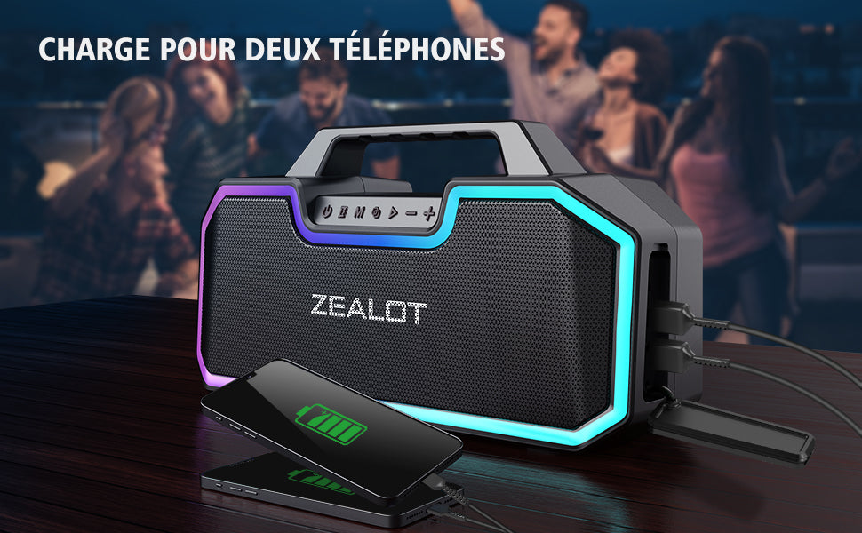 ZEALOT S57 , Enceinte Bluetooth puissante 60 W, Basse stéréo,Haut-Parleur étanche IP67, Batterie 14400 mAh,8 Heures de Lecture, Carte TF, AUX, USB - Sonoa