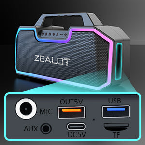 ZEALOT S57 , Enceinte Bluetooth puissante 60 W, Basse stéréo,Haut-Parleur étanche IP67, Batterie 14400 mAh,8 Heures de Lecture, Carte TF, AUX, USB - Sonoa