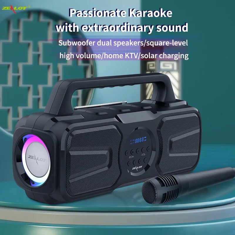 Zealot P2, Enceinte étanche , 40W, sans fil, haut-parleur d'extérieur, Portable, colonne de musique, système de karaoké, caisson de basses avec TF, AUX FM, IPX5
