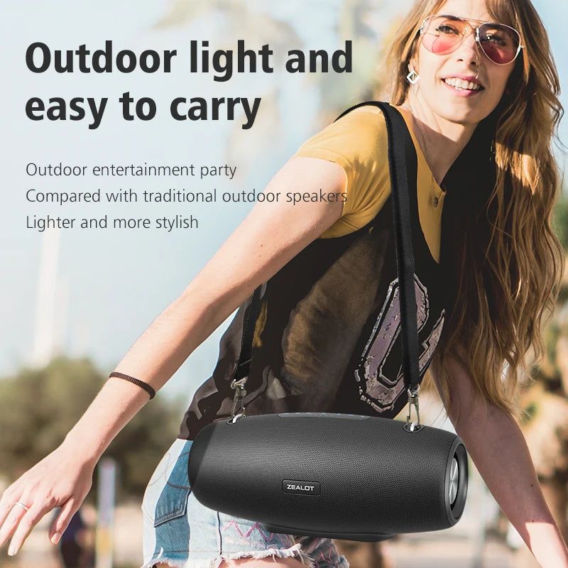 ZEALOT S67 , Enceinte Haut-parleur portable avec deux microphones sans fil et prise en charge de la bandoulière TWS, AUX in, USB, Bass et Treble pour la fête