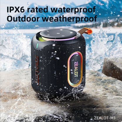 ZEALOT M1 30W , Enceinte portable basses profondes lumières RVB colorées, IPX6 étanche, appariement TWS pour l'extérieur/fête/voyage, idées cadeaux