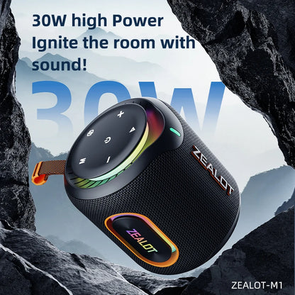 ZEALOT M1 30W , Enceinte portable basses profondes lumières RVB colorées, IPX6 étanche, appariement TWS pour l'extérieur/fête/voyage, idées cadeaux