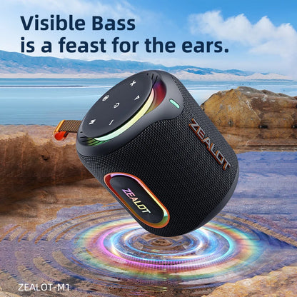 ZEALOT M1 30W , Enceinte portable basses profondes lumières RVB colorées, IPX6 étanche, appariement TWS pour l'extérieur/fête/voyage, idées cadeaux