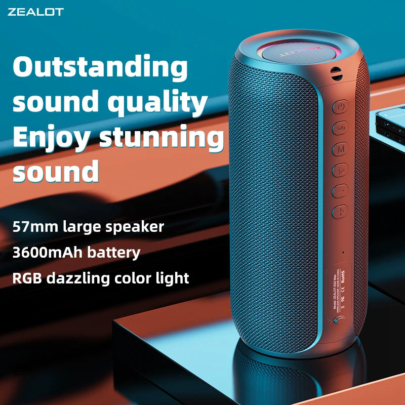 ZEALOT S32 Max IPX4 , Enceinte d'extérieur étanche avec son puissant de 20 W, basses puissantes, éclairage de couleurs variées, enceinte portable - Sonoa
