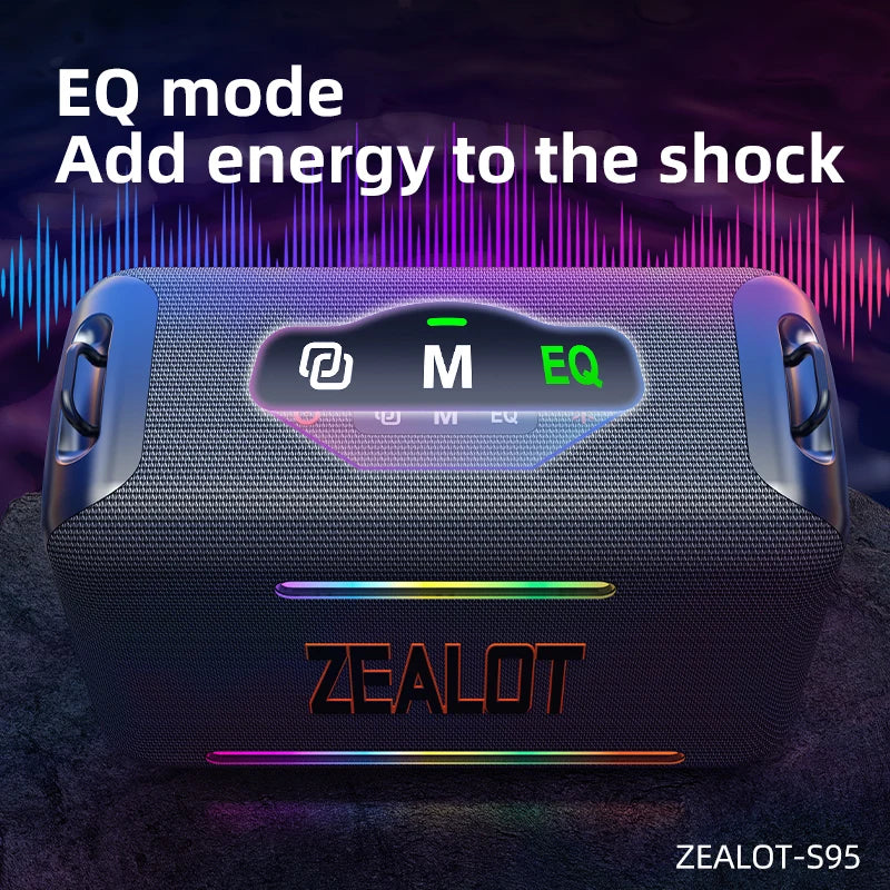 ZEALOT S95, 120 Вт, водонепроницаемый динамик IPX6 с длительным временем ожидания, эквалайзером, стереопарой, портативный динамик RGB для вечеринок