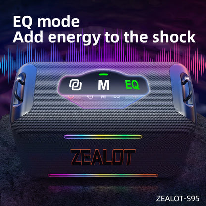 ZEALOT S95, 120 Вт, водонепроницаемый динамик IPX6 с длительным временем ожидания, эквалайзером, стереопарой, портативный динамик RGB для вечеринок