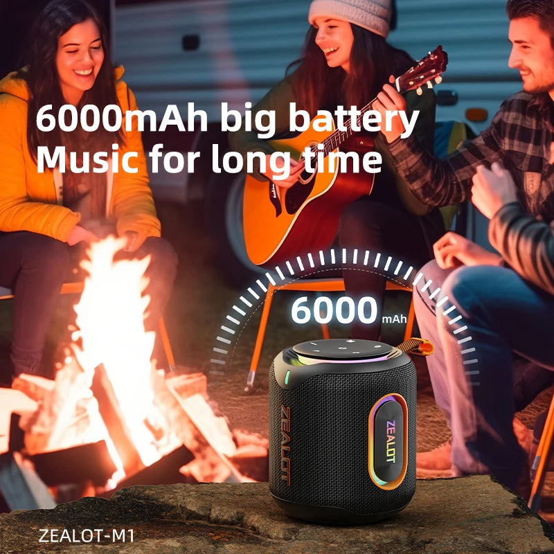 ZEALOT M1 30W , Enceinte portable basses profondes lumières RVB colorées, IPX6 étanche, appariement TWS pour l'extérieur/fête/voyage, idées cadeaux