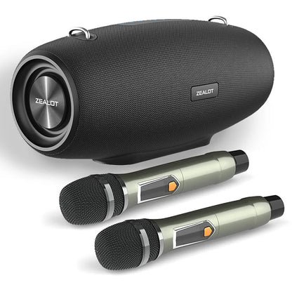 ZEALOT S67 , Enceinte Haut-parleur portable avec deux microphones sans fil et prise en charge de la bandoulière TWS, AUX in, USB, Bass et Treble pour la fête