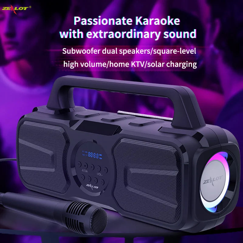 Zealot P2, Enceinte étanche , 40W, sans fil, haut-parleur d'extérieur, Portable, colonne de musique, système de karaoké, caisson de basses avec TF, AUX FM, IPX5