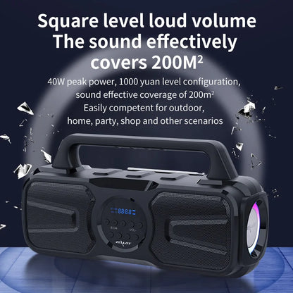 Zealot P2, Enceinte étanche , 40W, sans fil, haut-parleur d'extérieur, Portable, colonne de musique, système de karaoké, caisson de basses avec TF, AUX FM, IPX5