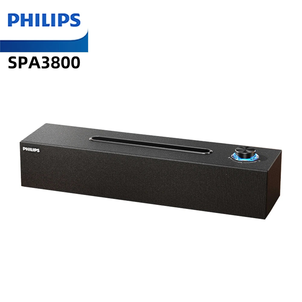 Barre de Son Philips SPA 3808, comprenant une conception simple de grain de bois, qualité sonore HIFI, effet Audio 3D et carte son intégrée