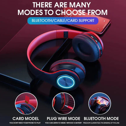 Wireless Bluetooth Headphones, HiFi Stereo Headset, USB Earphone with Mic Support, SD Card, FM for iPhone, Samsung Phone, PC