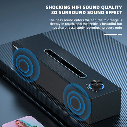 Barre de Son Philips SPA 3808, comprenant une conception simple de grain de bois, qualité sonore HIFI, effet Audio 3D et carte son intégrée