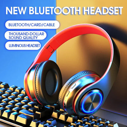 Wireless Bluetooth Headphones, HiFi Stereo Headset, USB Earphone with Mic Support, SD Card, FM for iPhone, Samsung Phone, PC