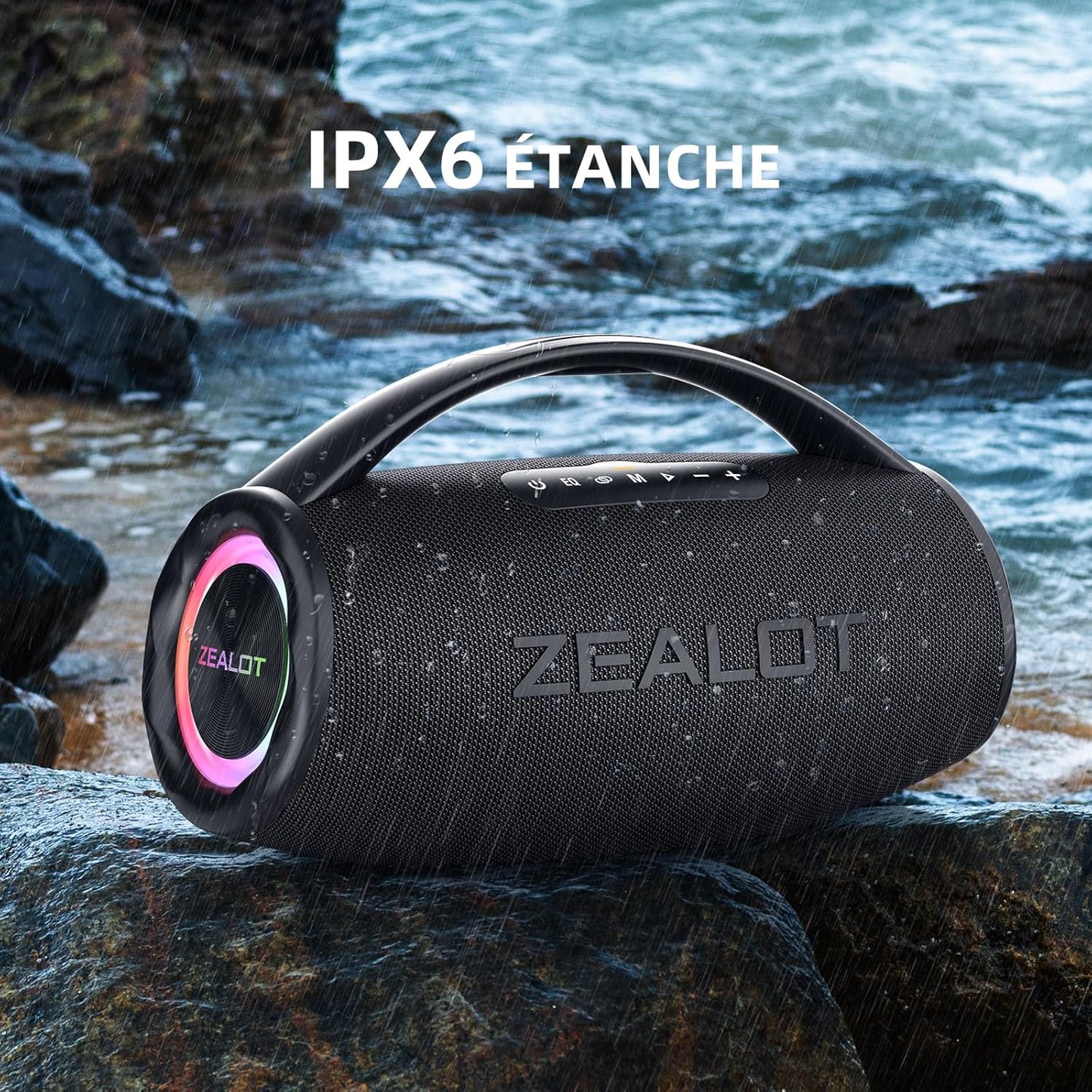 ZEALOT S97 Enceinte Bluetooth, 80W Haut - Parleur Bluetooth avec Boost Bass, étanche ipx6, lumière LED, Banque d'alimentation, Bluetooth 5.2, extérieur, Camping Haut - Parleur Bluetooth - Sonoa