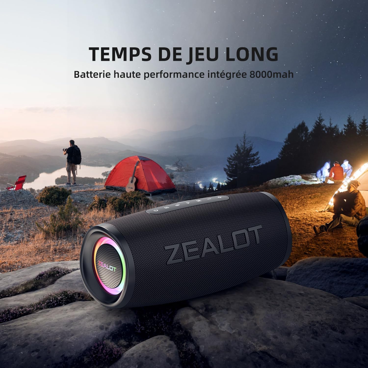ZEALOT S56 , Enceinte Bluetooth, 40W (60W crête) Haut - Parleur Portable avec Technologie Bassup, IPX6 Imperméable, Bluetooth 5.2, Batterie 8000mAh, Stéréo, EQ, Haut - Parleur pour Parti, Plage, Camping - Sonoa
