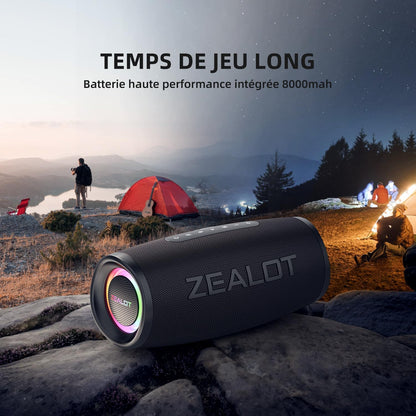 ZEALOT S56 , Enceinte Bluetooth, 40W (60W crête) Haut - Parleur Portable avec Technologie Bassup, IPX6 Imperméable, Bluetooth 5.2, Batterie 8000mAh, Stéréo, EQ, Haut - Parleur pour Parti, Plage, Camping - Sonoa