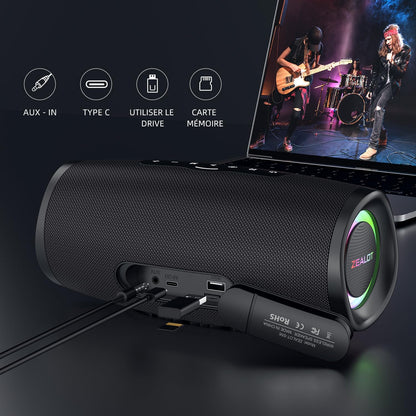 ZEALOT S56 , Enceinte Bluetooth, 40W (60W crête) Haut - Parleur Portable avec Technologie Bassup, IPX6 Imperméable, Bluetooth 5.2, Batterie 8000mAh, Stéréo, EQ, Haut - Parleur pour Parti, Plage, Camping - Sonoa
