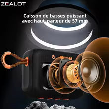 ZEALOT S75 ,15W caisson de basses portable haut-parleur de douche sans fil, qualité sonore Hifi, double appairage, batterie 3000mAh, autonomie de 16 heures - Sonoa